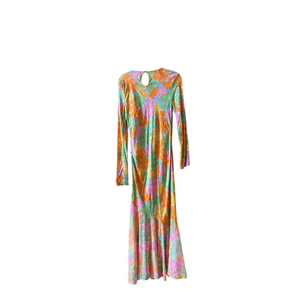 Never Full Dress Multicolor Floral Alaia Midi Long Sleeve Boho Dress 10/12 - Picture 8 of 16